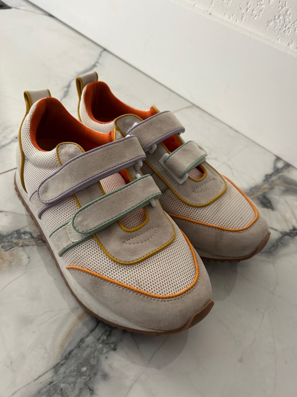 Charlotte Stone Cream and Orange Velcro Sneakers